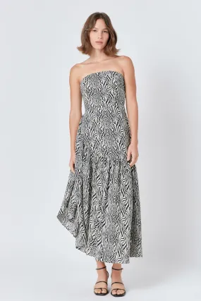 Strapless Asymmetrical Maxi Dress