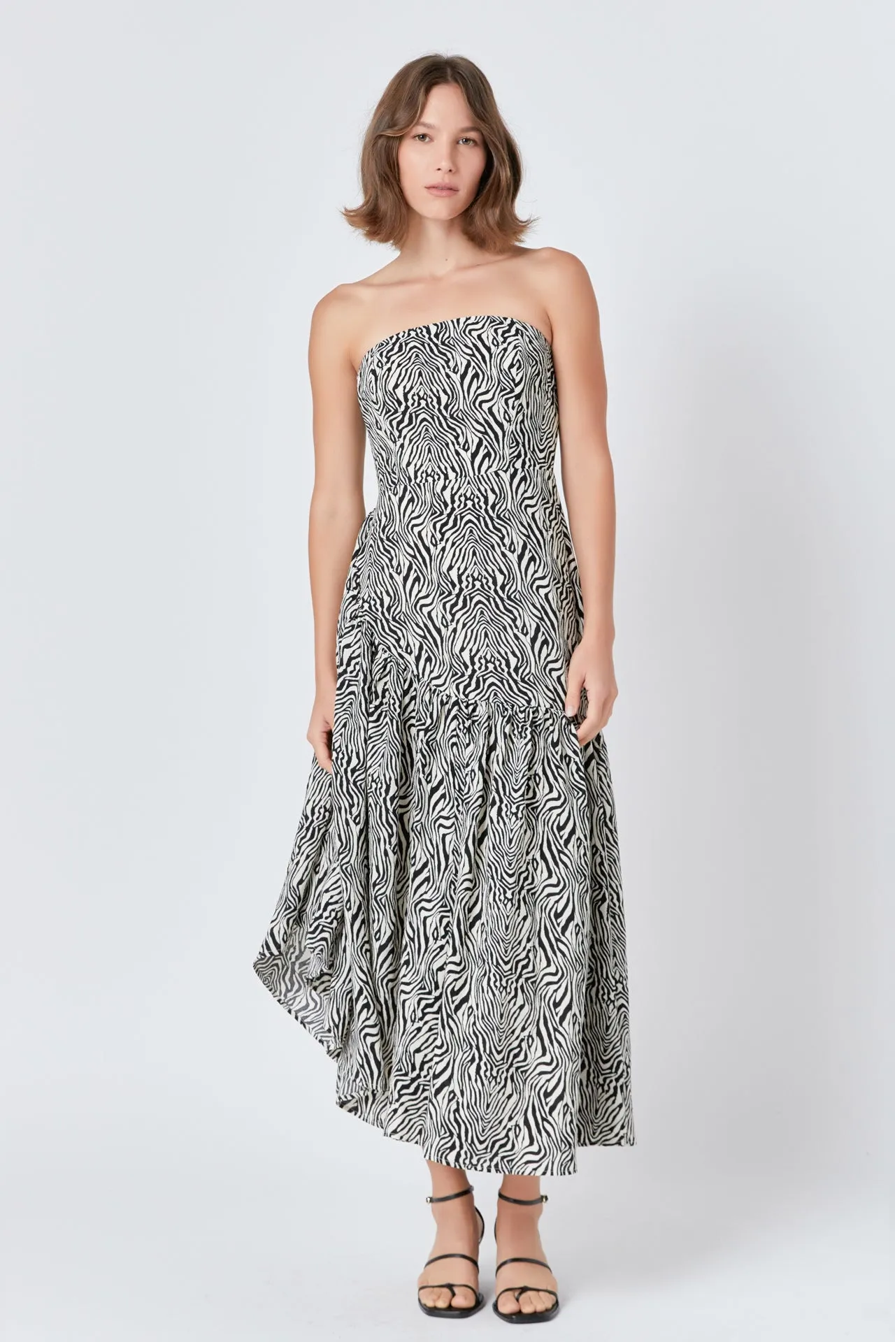 Strapless Asymmetrical Maxi Dress