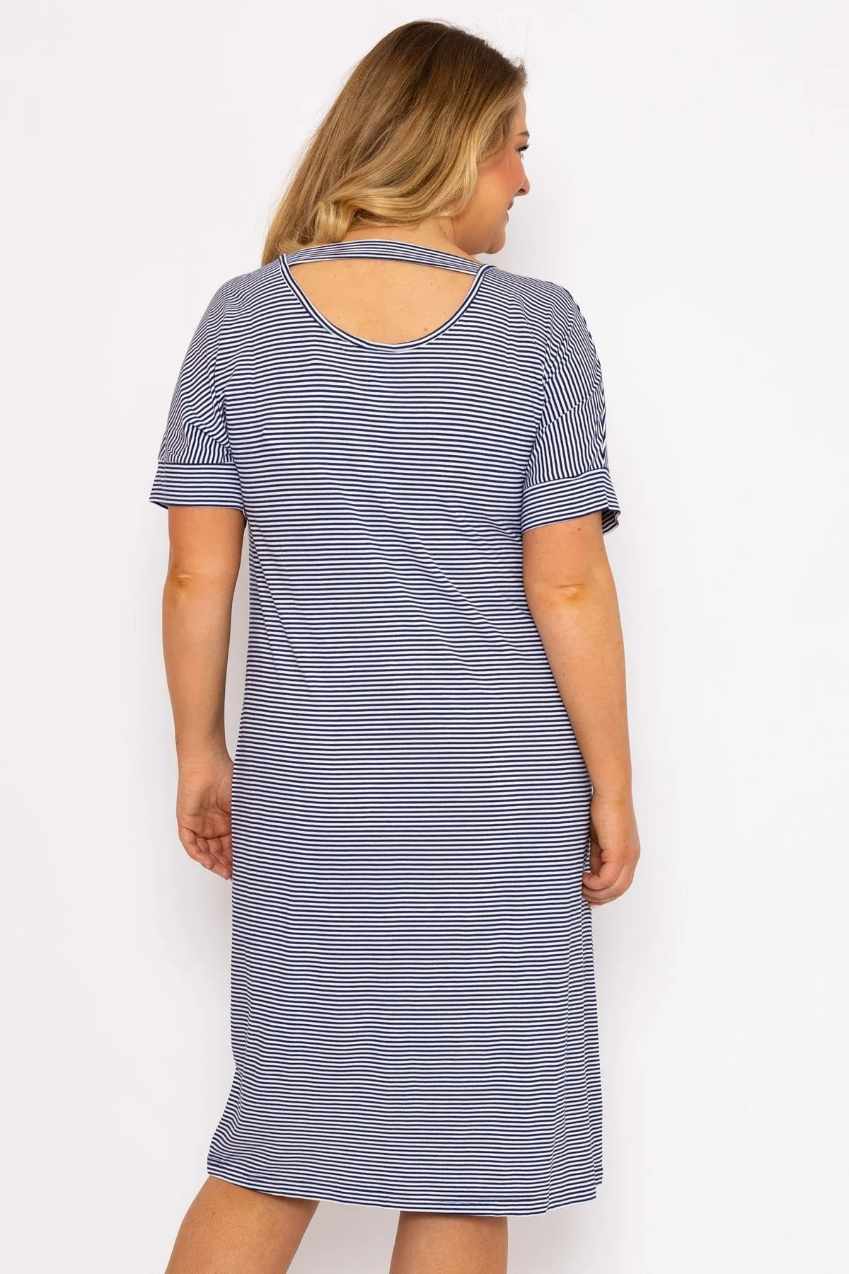 Striped Midi Dress in Navy