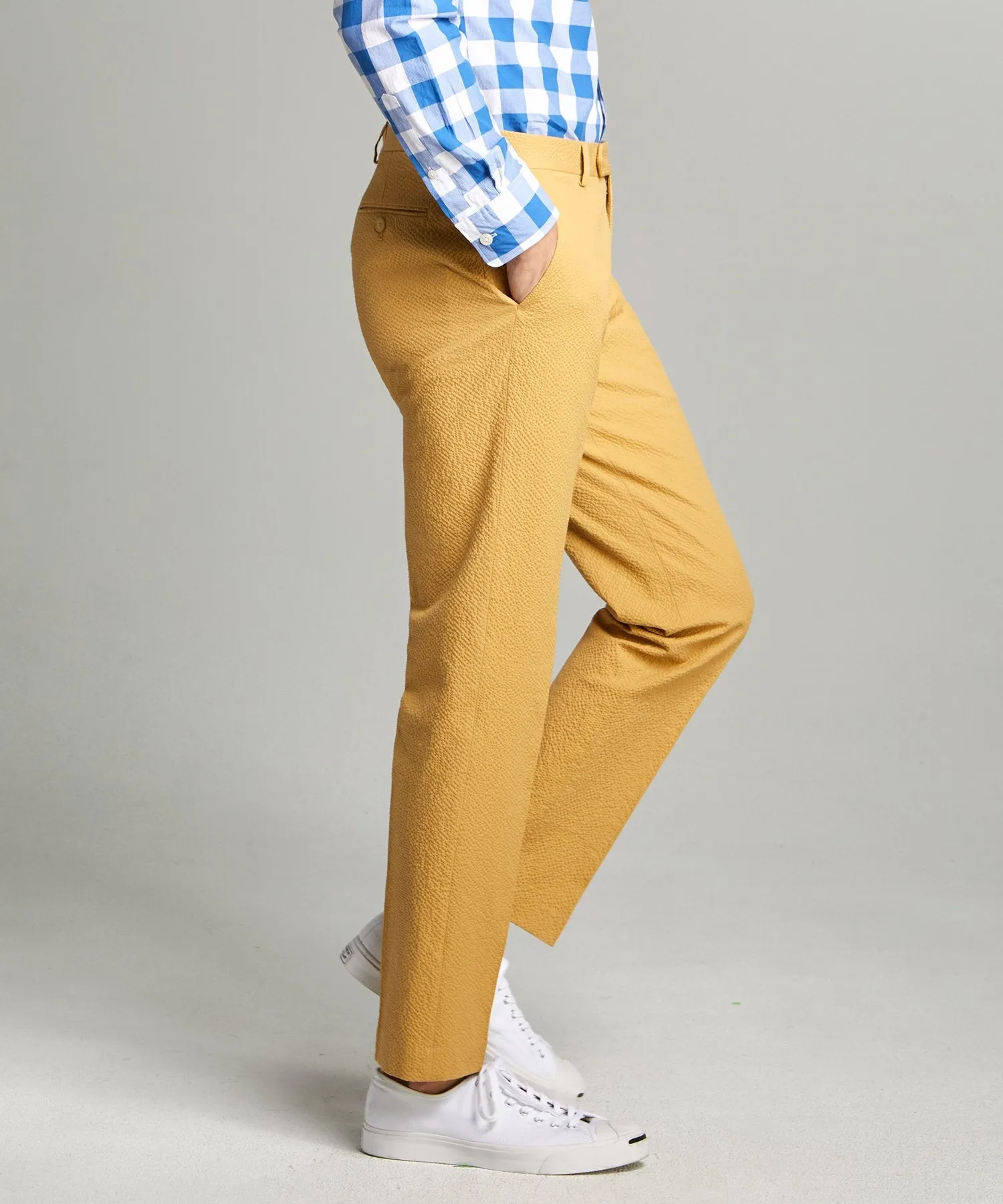 Sutton Seersucker Suit Trouser in Mustard
