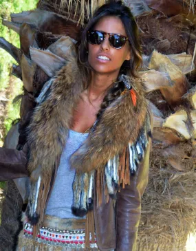 Tan Fur Collar w/Fringe