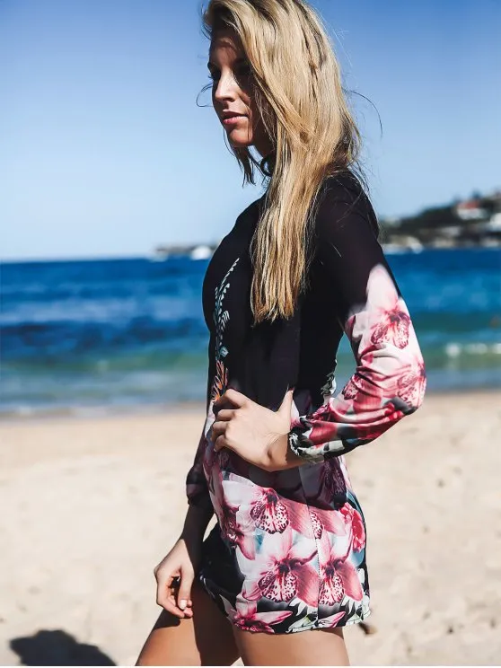 TastyHottie - Fashion Printed Chiffon Long Sleeves Round Collar Dress