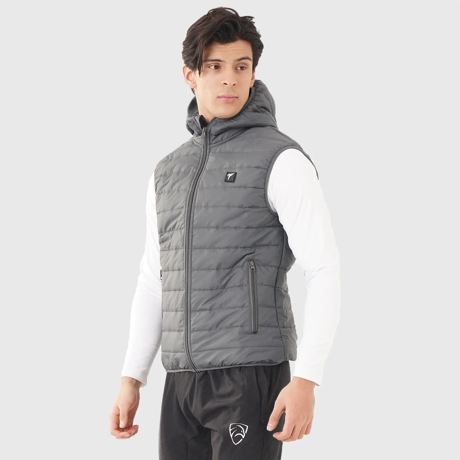 Tf-Premium Grey Sleeveless Puffer Hoodie Jacket