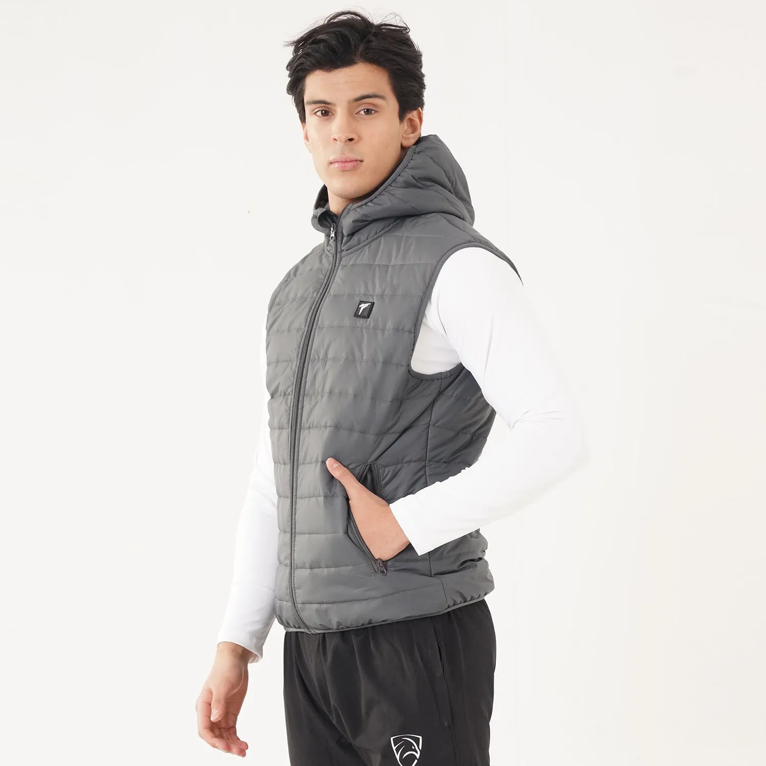 Tf-Premium Grey Sleeveless Puffer Hoodie Jacket