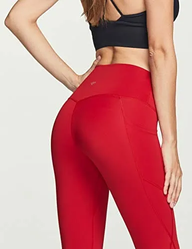 TSLA High Waist Yoga Pants with Pockets, Tummy Control Yoga Leggings, Non See-Through Workout Running Tights, Capris Pocket Peachy Red