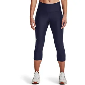Under Armour Women's Standard HeatGear High No-Slip Waistband Pocketed Capri, Midnight Navy