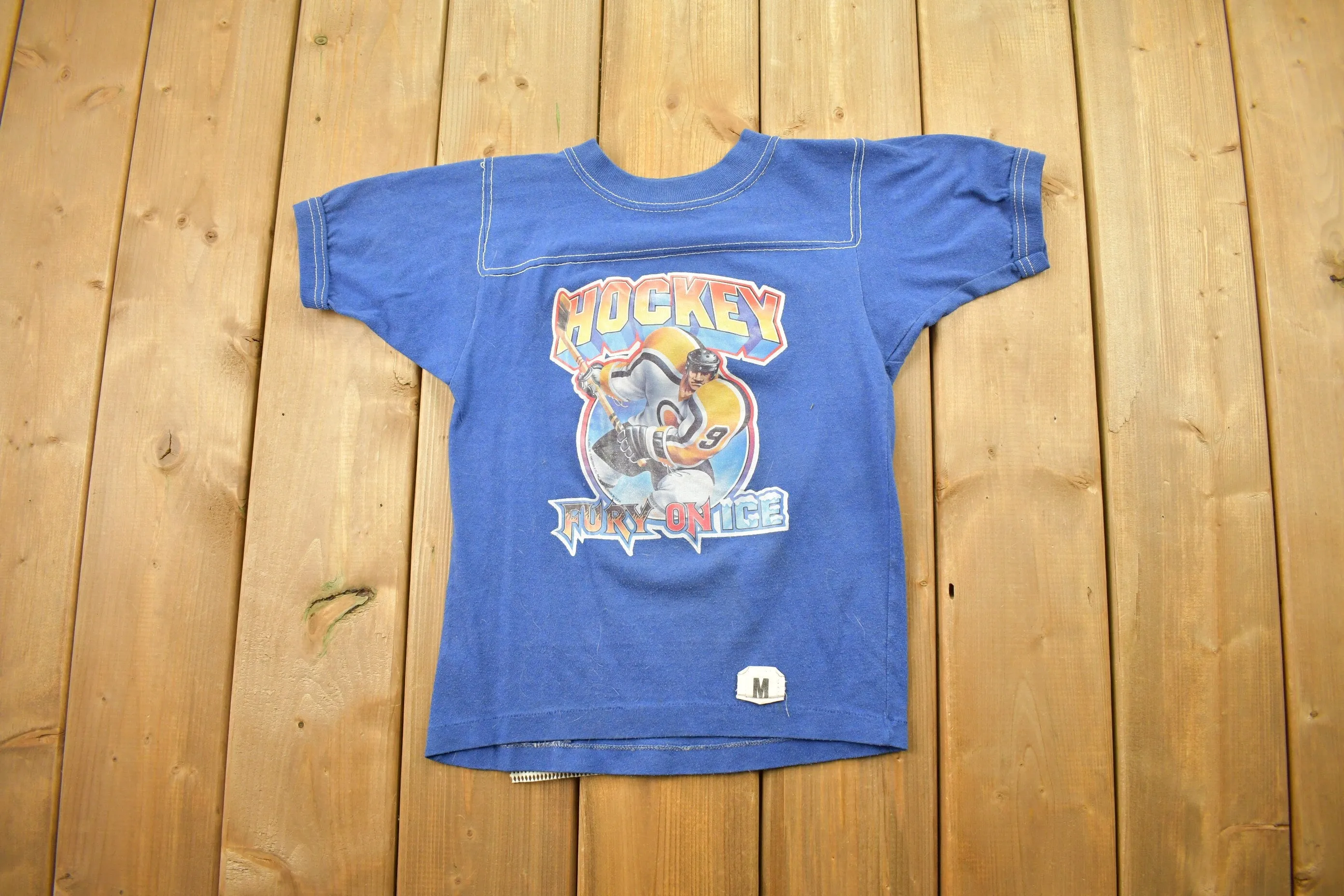 Vintage 1980s Hockey Fury On Ice Graphic Ringer T Shirt