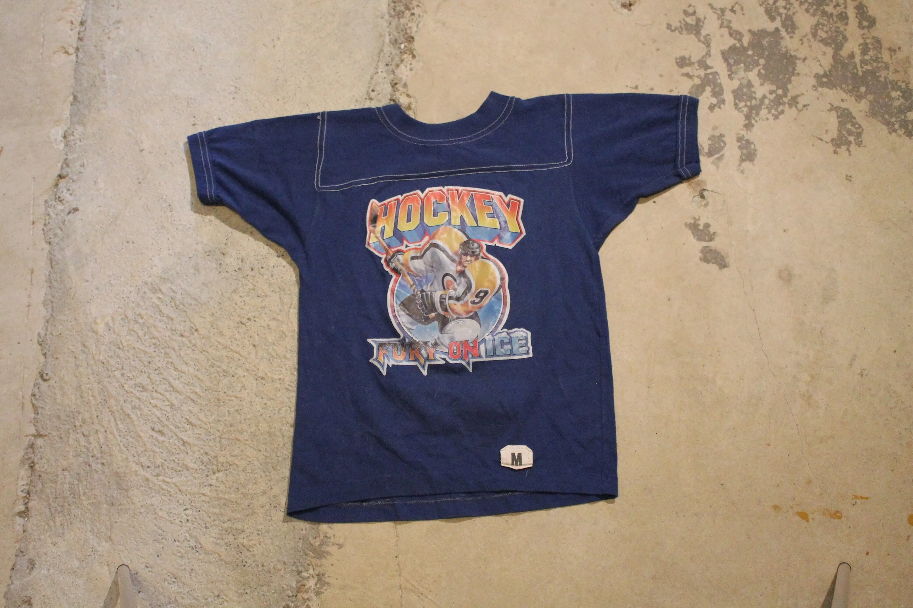 Vintage 1980s Hockey Fury On Ice Graphic Ringer T Shirt