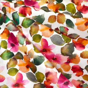 Watercolor Floral Digital Print Stretch Sateen Vanilla/Coral