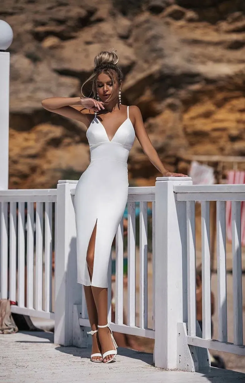 White midi dress "Cami pencil skirt"