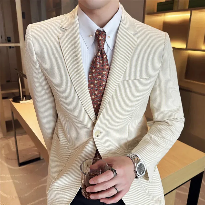 Wiaofellas  -  Men's New Suit Texture Seersucker Striped Jacket Lightweight Suit Business Daily Wear Fashion Slim Party