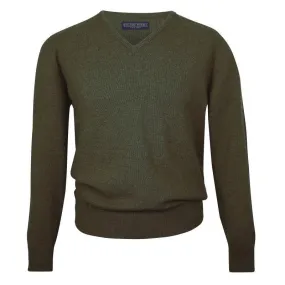 William Powell Leven Mens Lambswool V Neck Jumper - Rosemary