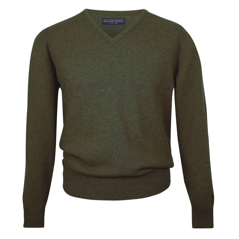 William Powell Leven Mens Lambswool V Neck Jumper - Rosemary