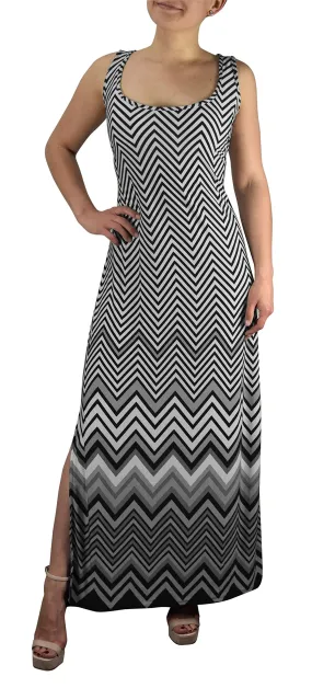 Womens Ombre Chevron Stripe Square Neck Sleeveless Long Dress